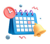 Calendar with  clock and notification bell