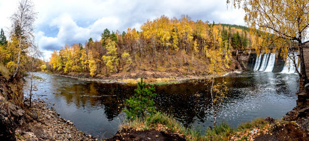 istock mountainous autumn river bank in the Urals 1369522899