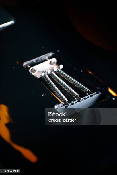 Tremolo Bridge Springs Black Electric Guitar Stock Photo - Download Image Now - Color Image, Construction Worker, Craft