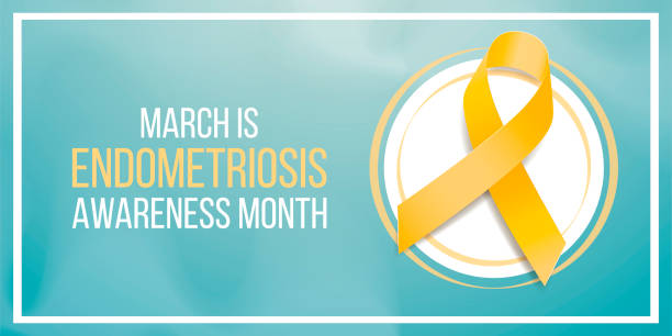 koncepcja miesiąca świadomości endometriozy. baner z żółtą wstążką i tekstem. ilustracja wektorowa - beast cancer awareness month stock illustrations