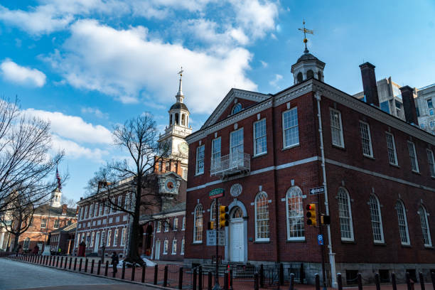 Independence Hall and Congress Hall and Surrounding Buildings Independence Hall and Congress Hall (Original Capitol) Area in Philadelphia, PA the franklin institute stock pictures, royalty-free photos & images