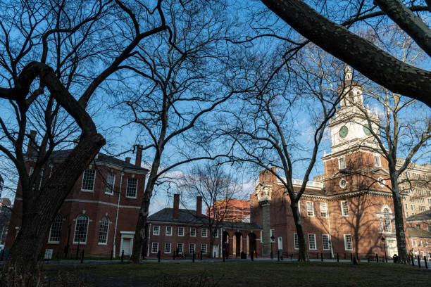 Independence Hall and Congress Hall and Surrounding Buildings Independence Hall and Congress Hall (Original Capitol) Area in Philadelphia, PA the franklin institute stock pictures, royalty-free photos & images