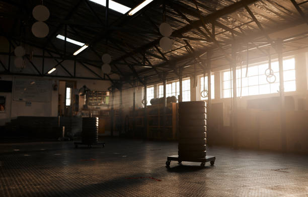 istock Shot of a sled push in an empty gym 1369524111