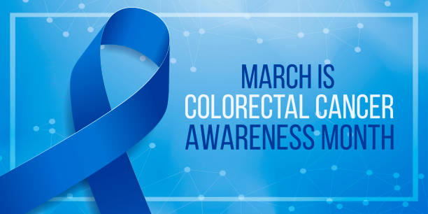 Colorectal Cancer Awareness Month concept. Banner template with blue ribbon and text. Vector illustration. Colorectal Cancer Awareness Month concept. Banner template with blue ribbon and text. Vector illustration. colorectal cancer stock illustrations