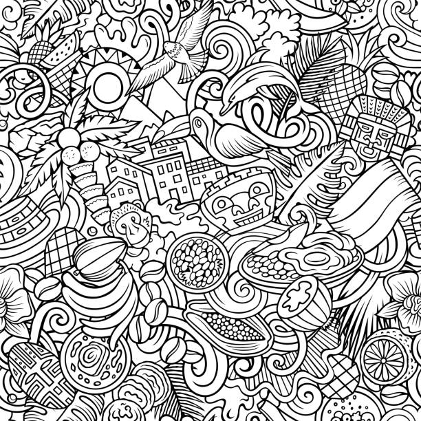 cartoon doodles colombia seamless pattern. - 哥倫比亞 國家 幅插畫檔、美工圖案、卡通及圖標