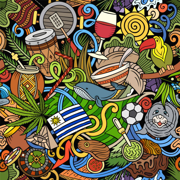 мультяшные каракули уругвай бесшовный узор. - uruguay stock illustrations