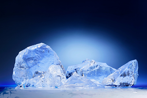 ice blocks on blue background.