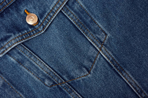 tasca su giacca di jeans - fondo orizzontale tessile - sewing denim textured close up foto e immagini stock