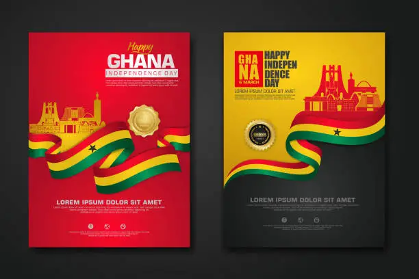 Vector illustration of Set poster design Republic Ghana happy independence Day background template