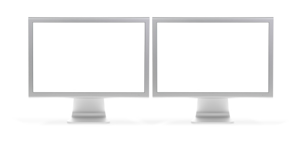 Front shot of dual flat panel monitors (LCD). Isolated on white. EXRTA HI-RES!