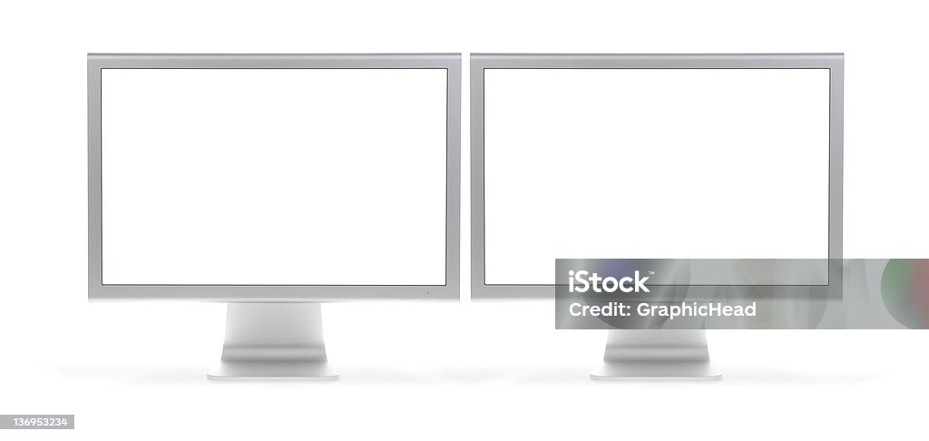 Dual LCD (extra hi-res) Front shot of dual flat panel monitors (LCD). Isolated on white. EXRTA HI-RES! Computer Monitor Stock Photo