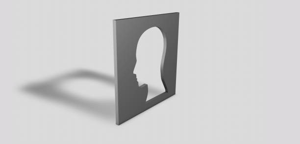 3D rendering of metal mold of human head as concept of philosophy and thought linked to a chain