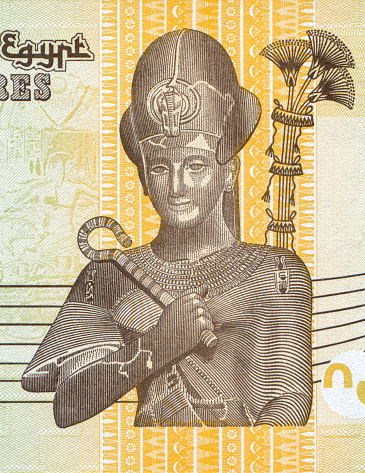 Ancient Egyptian Pharaohs Tutankhamun Portrait Pattern Design on 50 Piastres Egyptian Banknotes