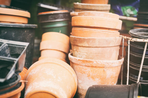 istock Old Flower Pots In The Garden Shed 1369537985