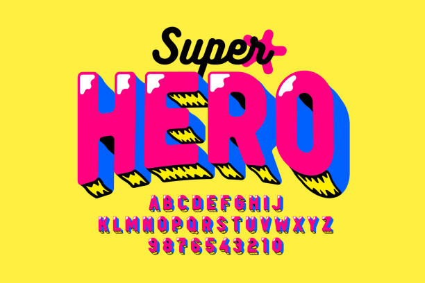 Comic Book style Superhero font Comic Book style Superhero font, alphabet letters and numbers vector illustration cartoon fonts stock illustrations