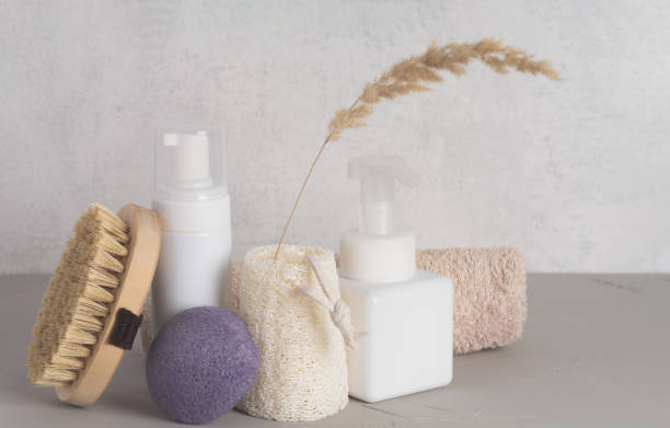 istock Spa cosmetic products and eco friendly bathroom accessories with spikelet 1369540188