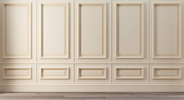 istock Classic luxury beige empty interior with wall molding panels 1369541428