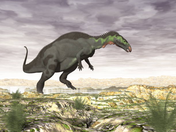 istock Camptosaurus dinosaur in the desert - 3D render 1369543317