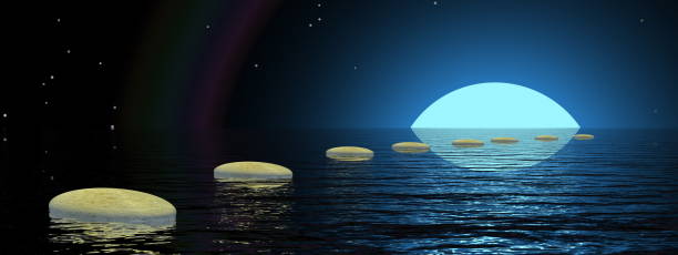 istock Zen path of white stones by night - 3D render 1369543356