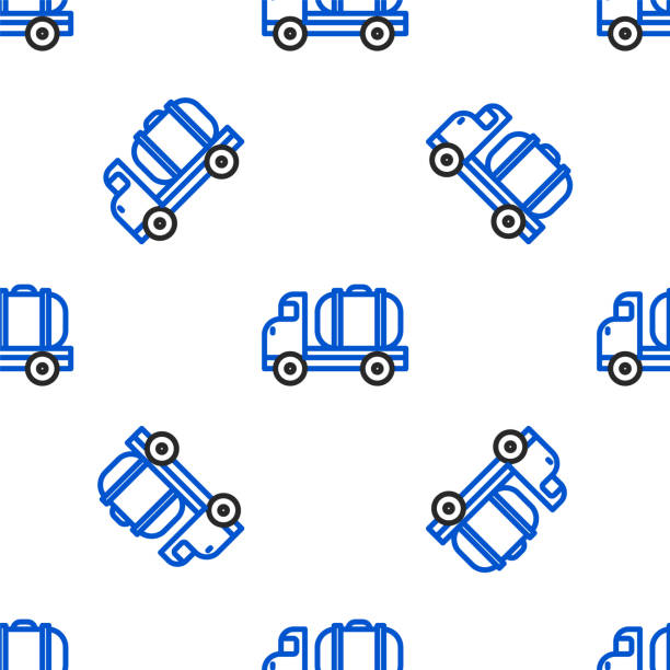 illustrations, cliparts, dessins animés et icônes de icône de camion-citerne de ligne isolé motif sans couture sur fond blanc. pétrolier, camion à essence, citerne, remorque à huile. concept de contour coloré. vecteur - vehicle trailer trucking white outline