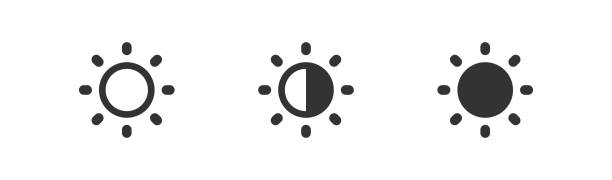 Brightness control icon. Contrast level button. Set isolated vector illustration for app Brightness control icon. Contrast level button. Set isolated vector illustration for app design computer settings screen stock illustrations