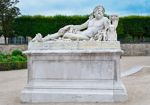 Classical marble sculpture of Le Nil in the Tullary Gardens in Paris, France