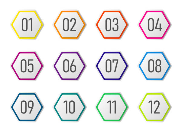 1 to 12 number Hexagon icon set that can be used for infographics 1 to 12 number Hexagon icon set that can be used for infographics Hexagon stock illustrations