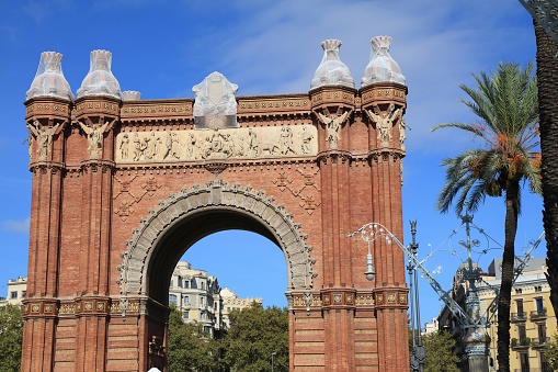 Barcelona landmark - Arc de Triomf triumphal arch on Passeig de Lluis Companys boulevard. Places of Barcelona, Spain.