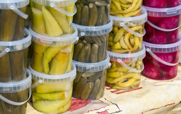Vegetables preserved by fermentation.\t(Pickles, peppers, pepperoni, red onion)
