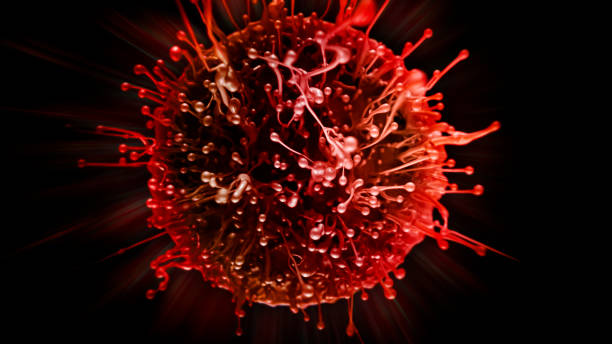 istock Red colour blotch against black background 1369550003