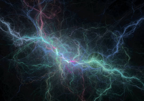 istock Blue fractal lightning background, electrical abstract 1369551626
