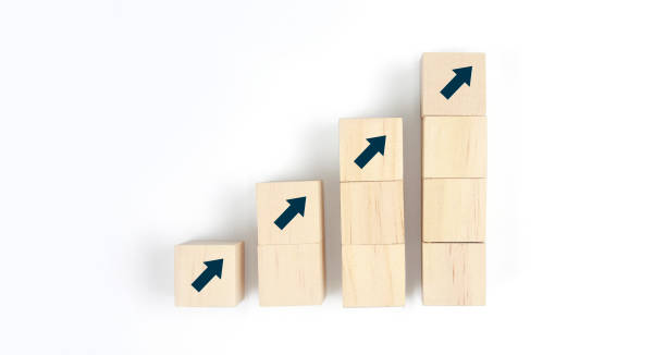 istock Wooden blocks chart steps with copy space. The business growth process 1369554872