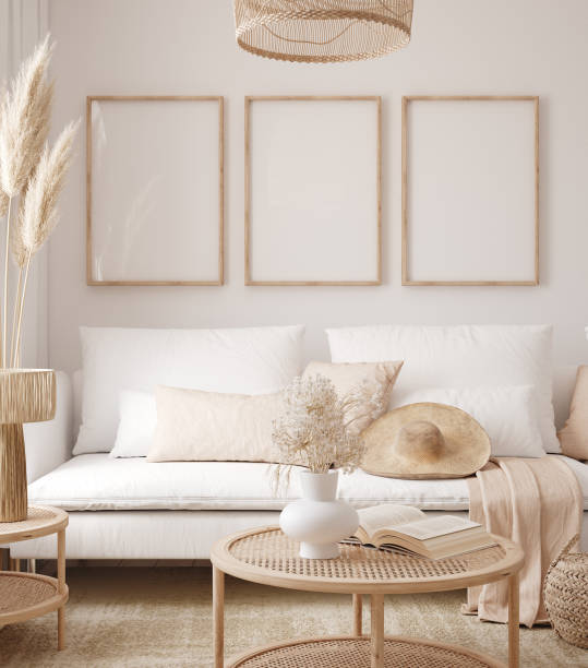 istock Mockup frame in interior background, room in light pastel colors, Scandi-Boho style 1369556150