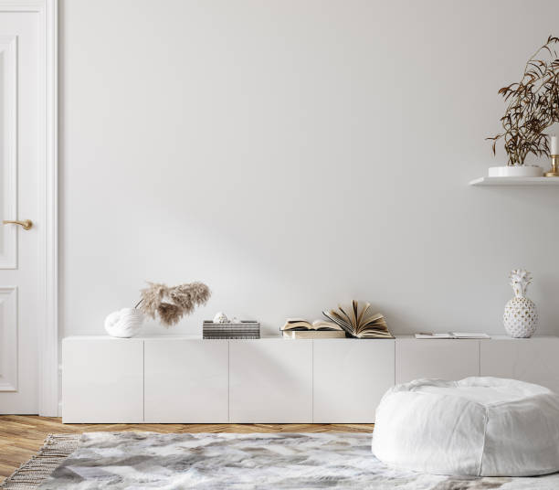 istock Modern living room interior background, wall mockup 1369556208