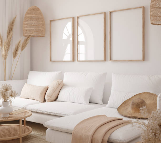 istock Mockup frame in interior background, room in light pastel colors, Scandi-Boho style 1369556986