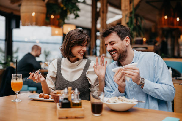 having a great lunch and time with you - dineren stockfoto's en -beelden