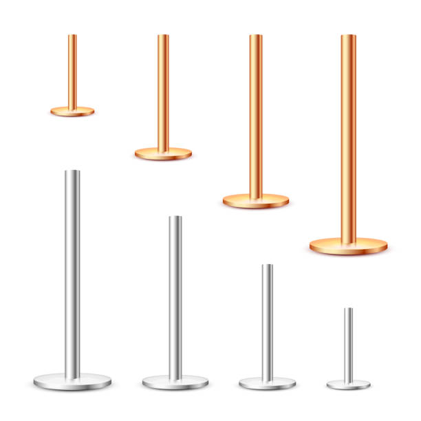 istock Realistic metal poles collection isolated on white background. Glossy bronze and steel pipes of various diameters. Billboard or advertising banner mount, holder. Vector illustration 1369562836