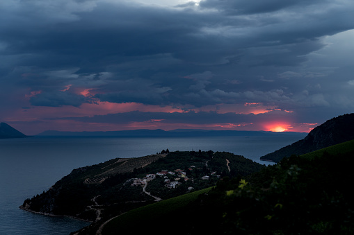 Dubrovnik in Croatia, showing the magical looking old town in twilight just before storm