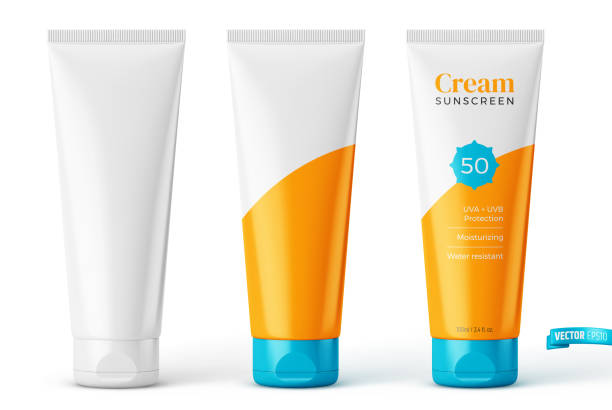 Vector realistic cosmetic tubes Vector realistic illustration of cosmetic tubes on a white background. suntan lotion stock illustrations