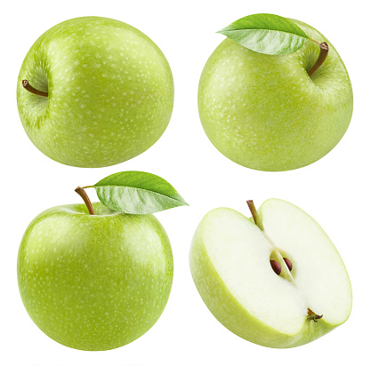 Ripe green apples set on white