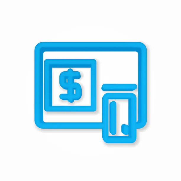 Vector illustration of ATM, banking, dollar cash, card money, finance realistic icon. 3d line vector illustration. Top view