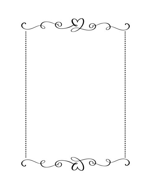 Calligraphy rectangular vector ornamental frame with heart. Valentine Day decorative ornament for decoration, design of wedding invitation, love romantic greeting card Calligraphy rectangular vector ornamental frame with heart. Valentine Day decorative ornament for decoration, design of wedding invitation, love romantic greeting card. 2 hearts stock illustrations