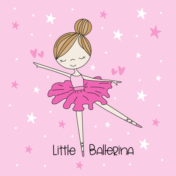 ilustrações, clipart, desenhos animados e ícones de little ballerina - desenho manual da bailarina garota vetor gráfico. isolado no backgound rosa. - ballet little girls child fairy