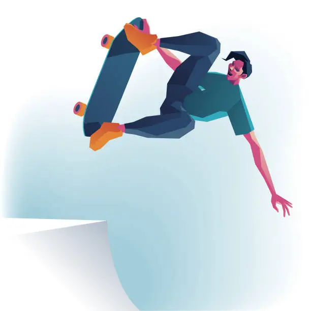 Vector illustration of extreme polygon people skateboarding