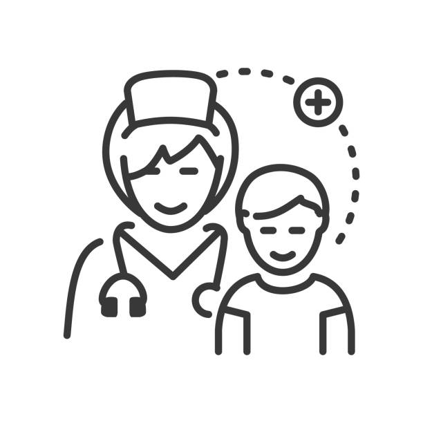 ilustraciones, imágenes clip art, dibujos animados e iconos de stock de examen médico - diseño de línea vectorial icono aislado único - pediatra