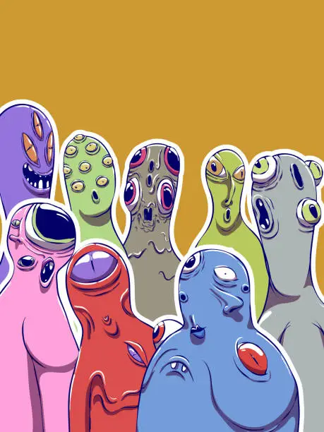 Vector illustration of Crowd of mutants or aliens.