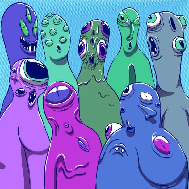 Vector illustration of Crowd of mutants or aliens.