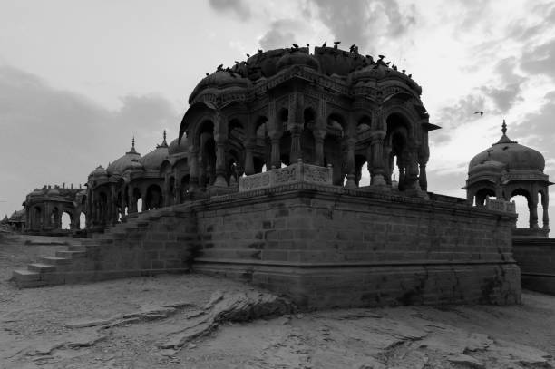 Bada Bagh or Barabagh, means Big Garden, is a garden complex in Jaisalmer, Rajasthan, India, for Royal cenotaphs, or chhatris, of Maharajas means Kings of Jaisalmer state. Black and white