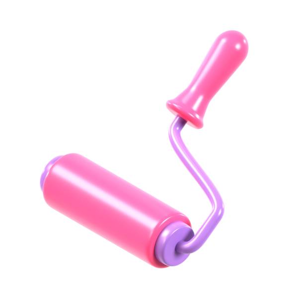 istock 3d render illustration paint roller isolated on white background. Pink paint roller brush icon in cartoon style. Tool for painting and renovation. Construction tool. 1369578806