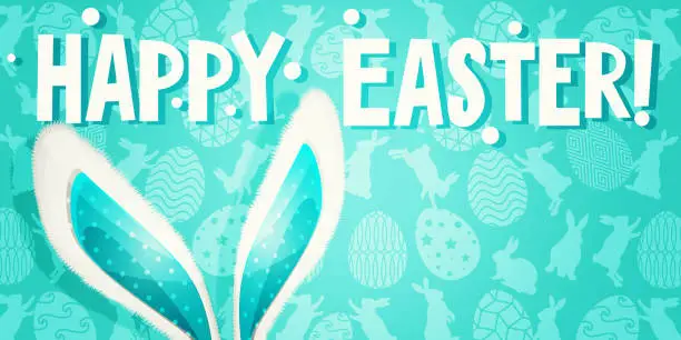 Vector illustration of Happy Easter! Easter bunny ears on a festive colorful abstract background. Graphic vector illustration in EPS 10 format.